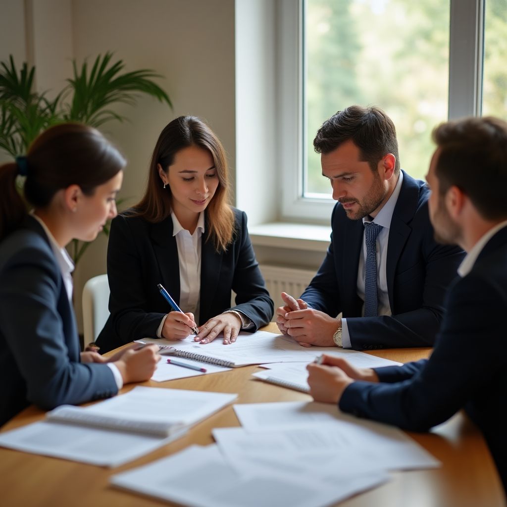 Abogados en reunión con clientes